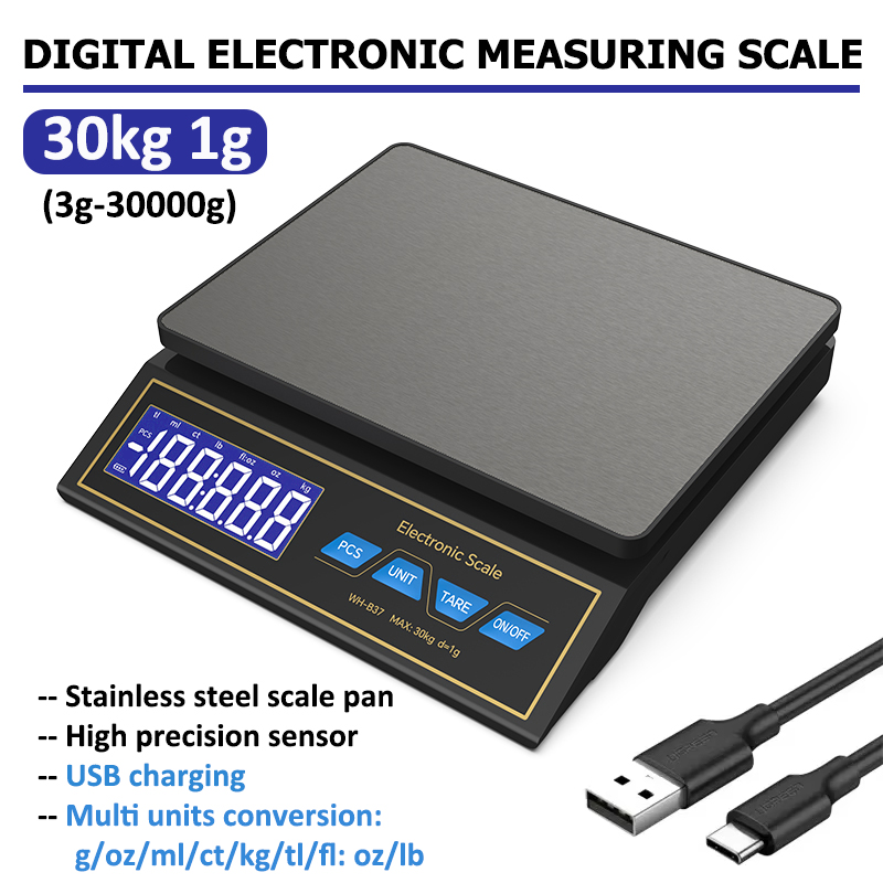 Unique Electronics Gadgets - LCD Digitale Keukenweegschaal 30kg/1g Oplaadbaar Roestvrij